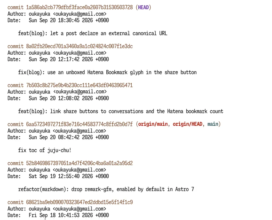 Output of git log