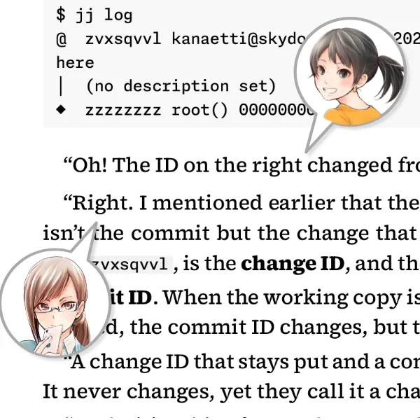 Dialogue between the senpai and the kōhai, as it appears in the book